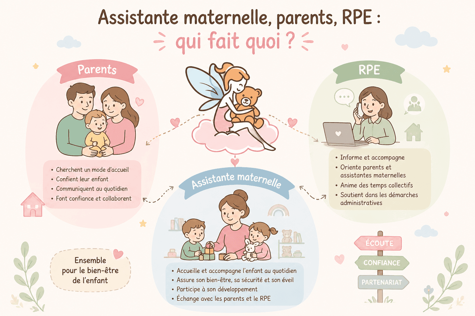 Assistante maternelle, parents, RPE : Qui fait quoi ?